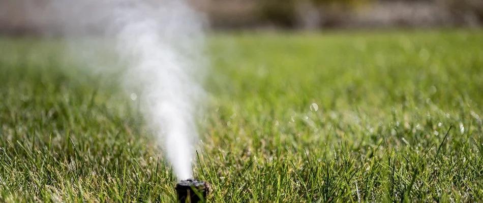 Air coming from a sprinkler head on a lawn in Saddle River, NJ.
