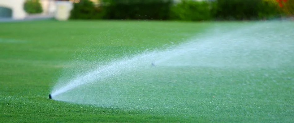 Big lawn in Tarrytown, NY, with sprinkler heads.