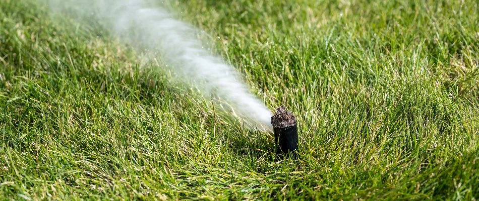 Blowing out water from an irrigation system in Saddle River, NJ.