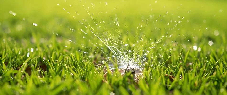 Sprinkler head on a lawn in Saddle River, NJ, with low water pressure.