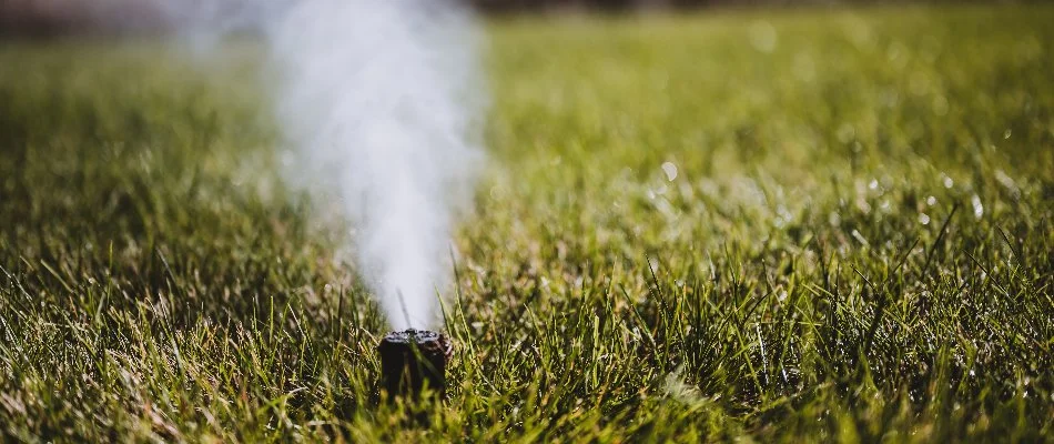 Water being blown out of an irrigation sprinkler head in Tarrytown, NY.