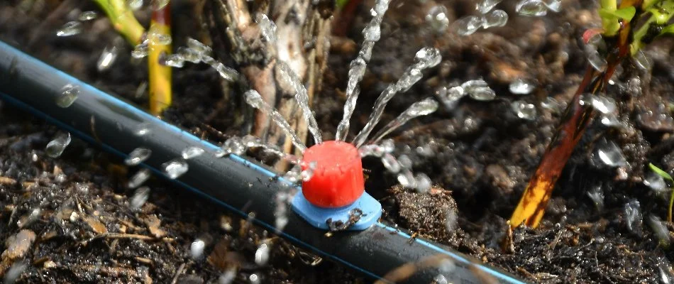 Close up of a drip irrigation emitter in Yonkers, NY.