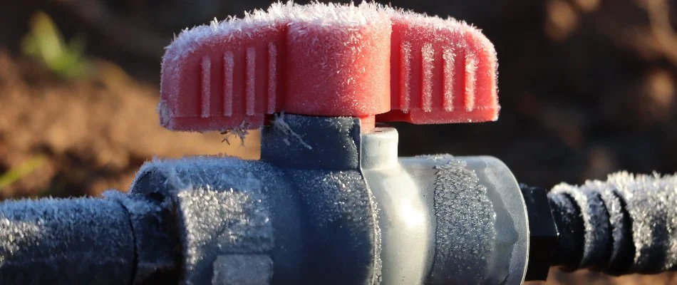 Irrigation valve with frost on it in Saddle River, NJ.