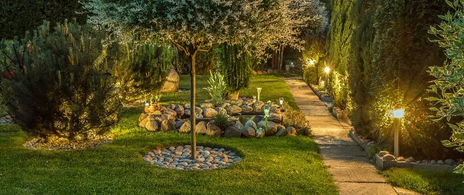 Landscaping illuminating a property in Manhattan, NY.