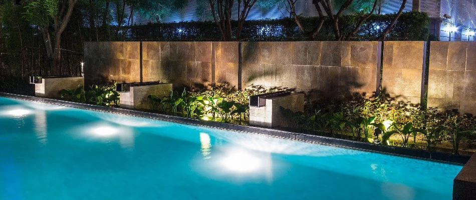 Outdoor LED lights next to a pool in Bridgeport, CT.